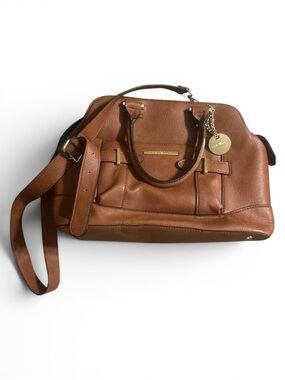 Steve Madden Brown Leather Satchel with Gold Hardware
